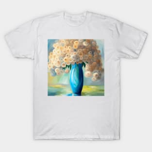 Abstract White Roses in a Blue Vase Modern Still Life Painting T-Shirt